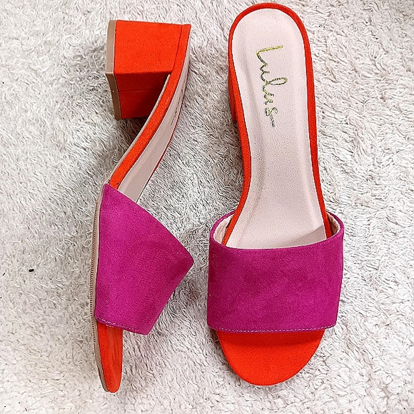 Lulus Shoes - LULU'S Suede Colorblock Peep-Toe Slip-On Slide Mule Sandals NWT